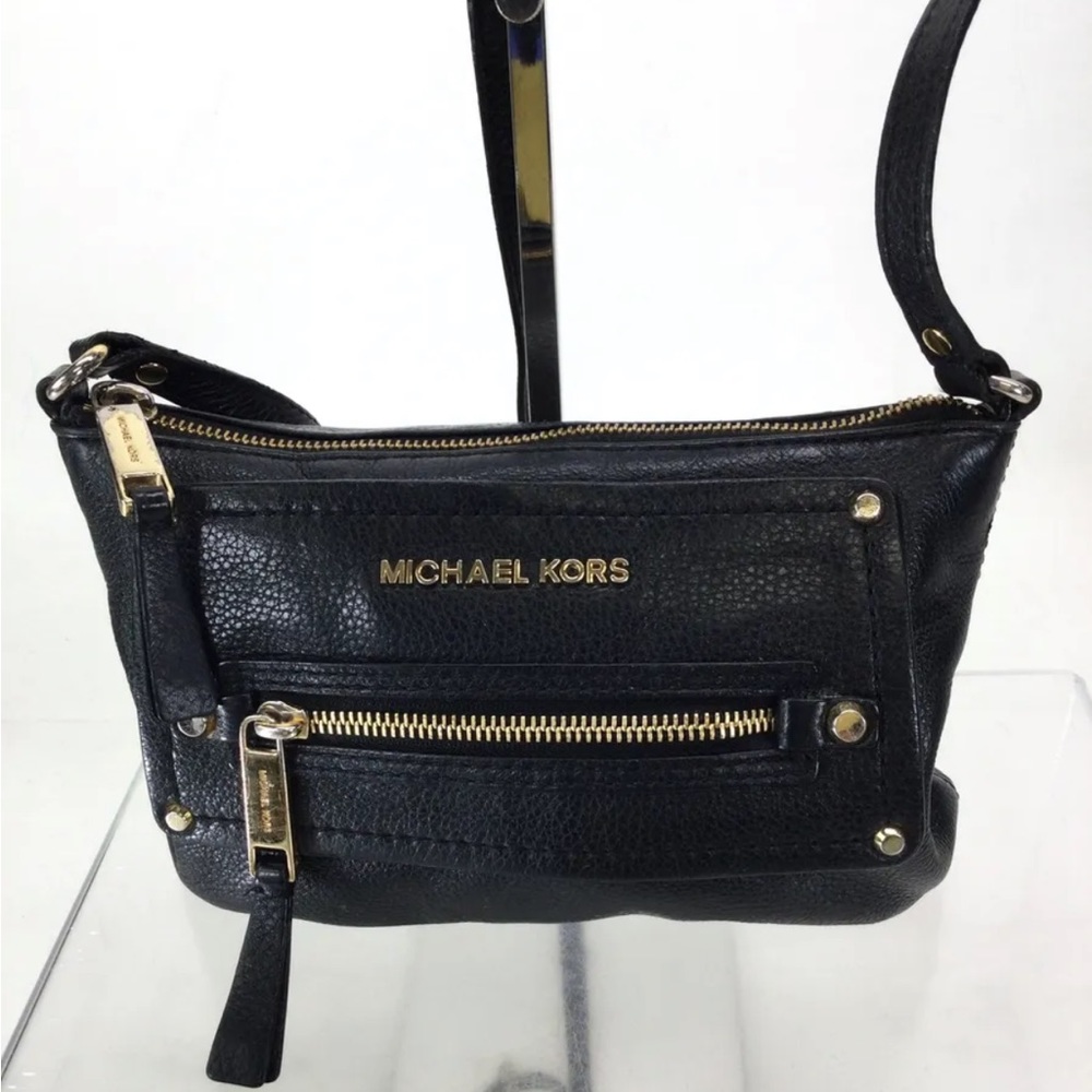 Michael Kors Black and Gold Pebbled Leather Crossbody